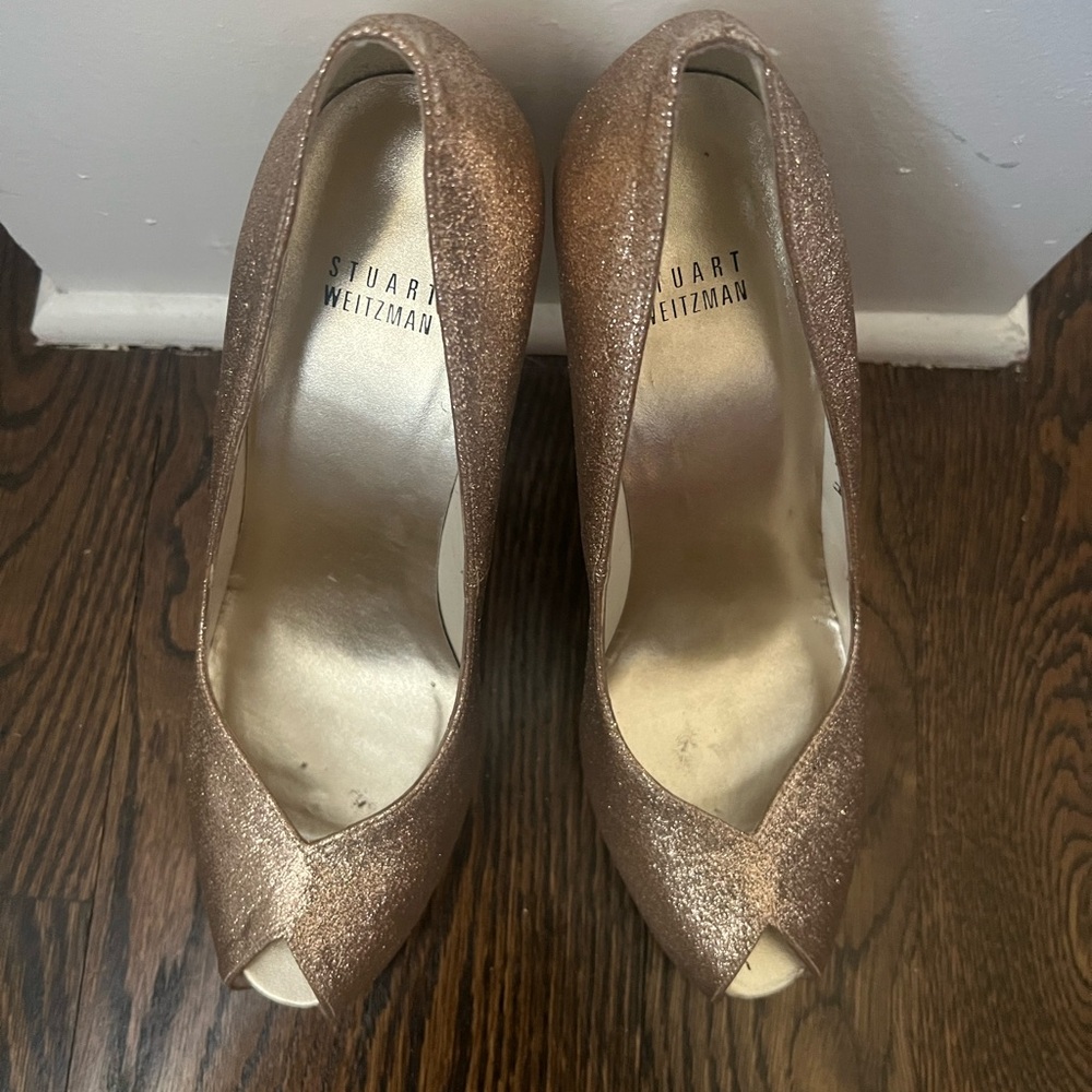 Stuart Weitzman Sparkle Peep-Toe Pumps in -Gold - Picture 4 of 15